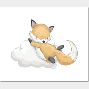 Playing with cloud ! Cute Fox flying with cloud Posters and Art